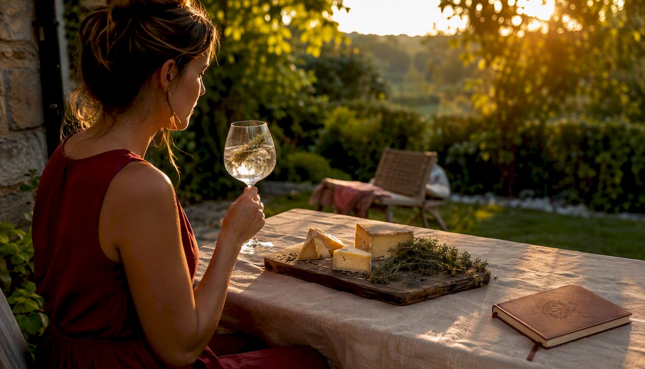 Appréciez une dégustation de gin aux arômes forestiers accompagnée d’un vieux fromage, le tout en plein air.