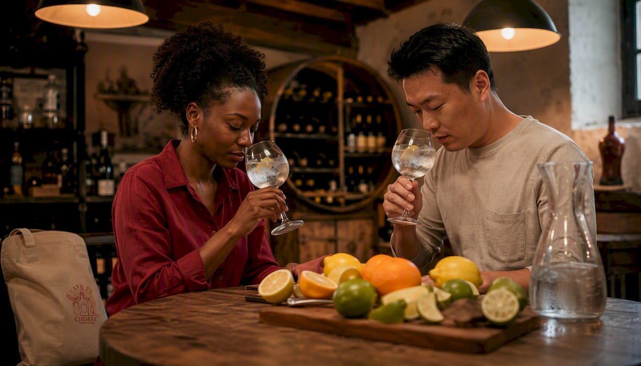 Deux amis savourent un gin tonic pour comparer les différentes nuances d’amertume.