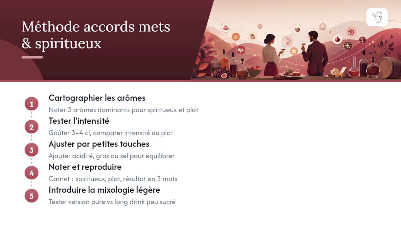 Schéma en cinq étapes pour réussir l’accord mets et spiritueux