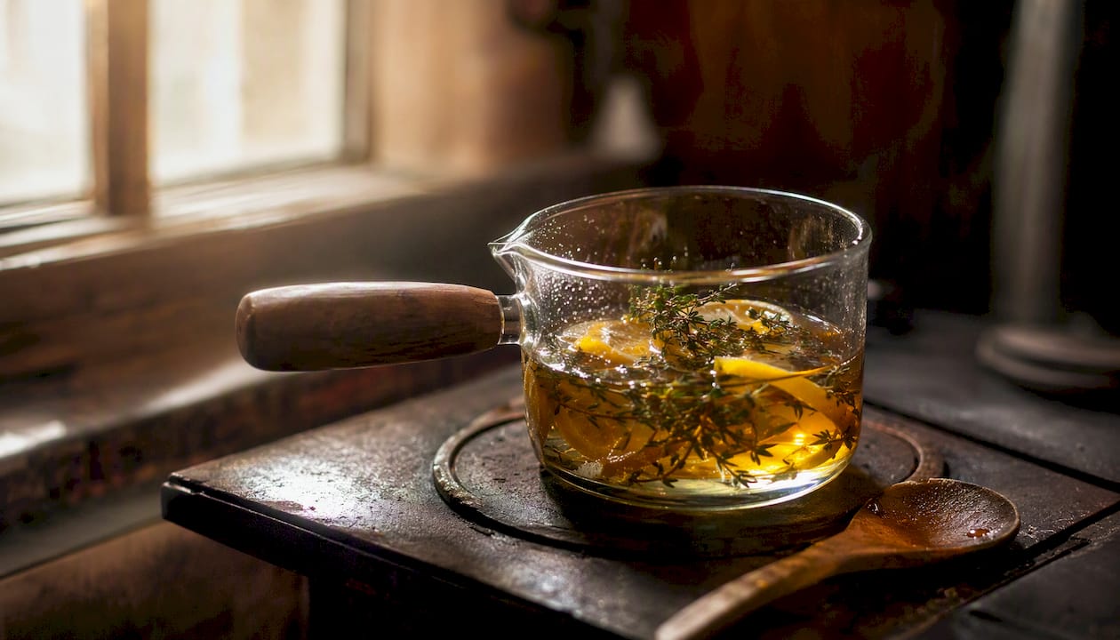 Sirop de miel infusé au thym et aux zestes de citron