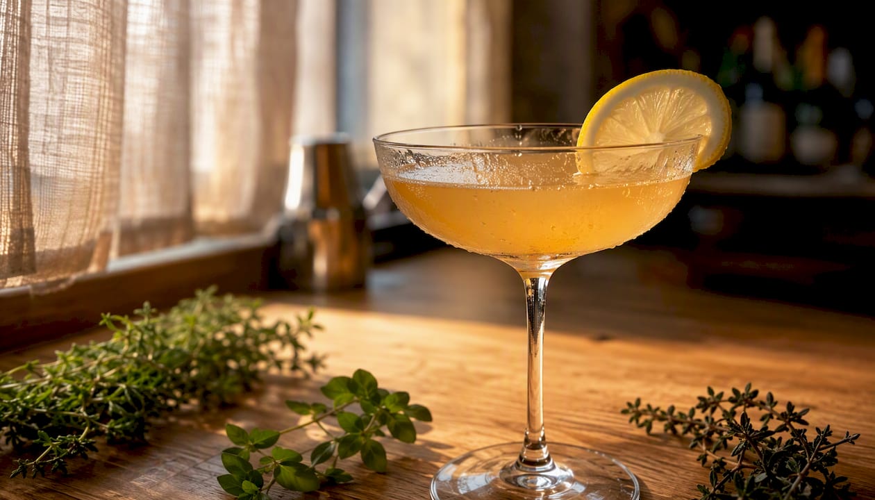 Cocktail Bee's Knees revisité avec du miel de châtaignier et un gin artisanal
