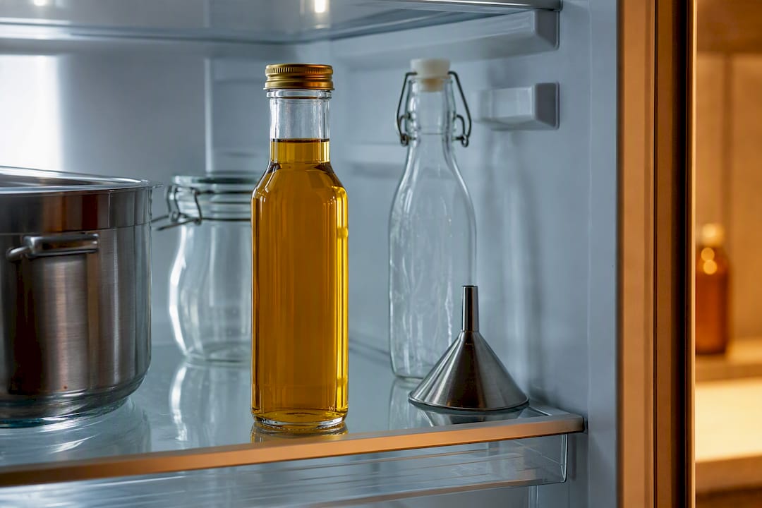 Bouteille de sirop de safran conservée au frais