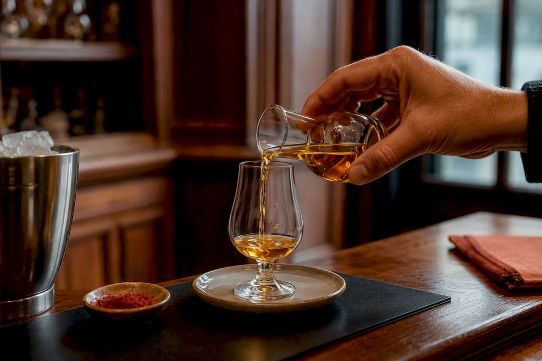 Service mesuré de liqueur au safran