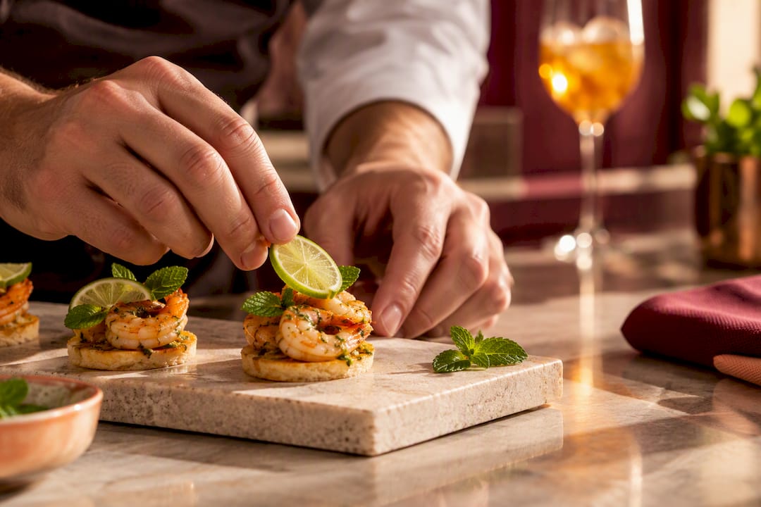 Bouchée de crevette agrémentée de citron vert