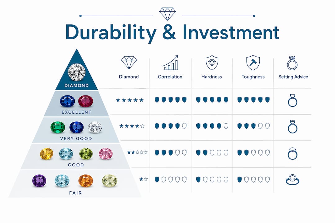 Infographic showing gemstone durability hierarchy for investment