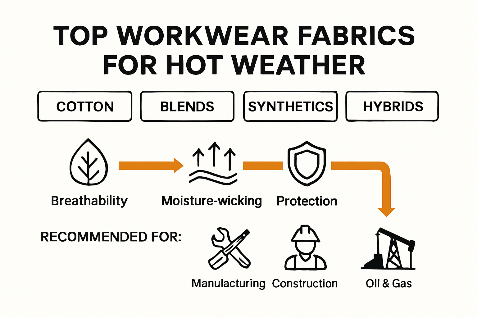 Comparison of hot weather workwear fabrics for breathability, moisture-wicking, and protection
