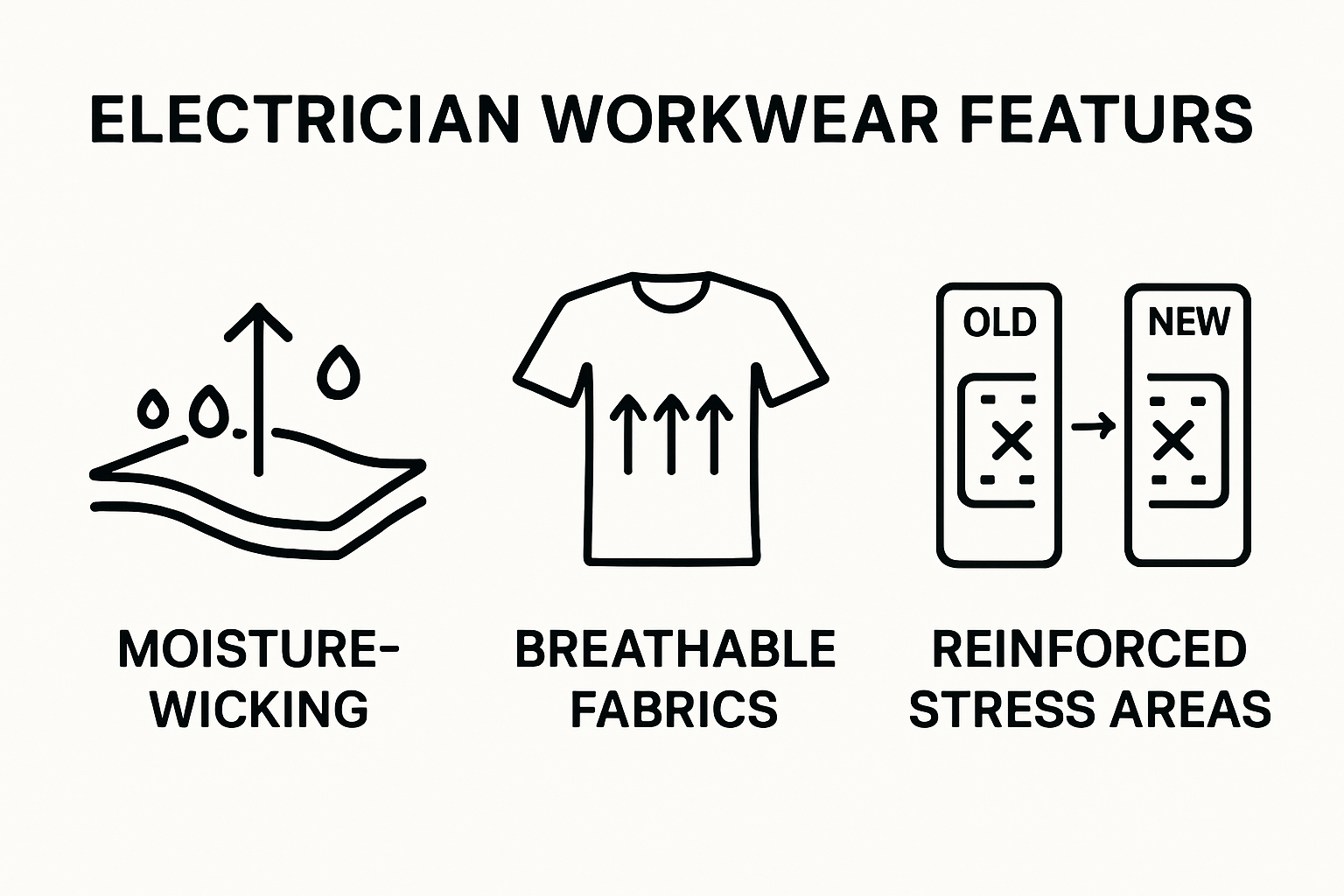 Infographic explaining performance features of electrician workwear