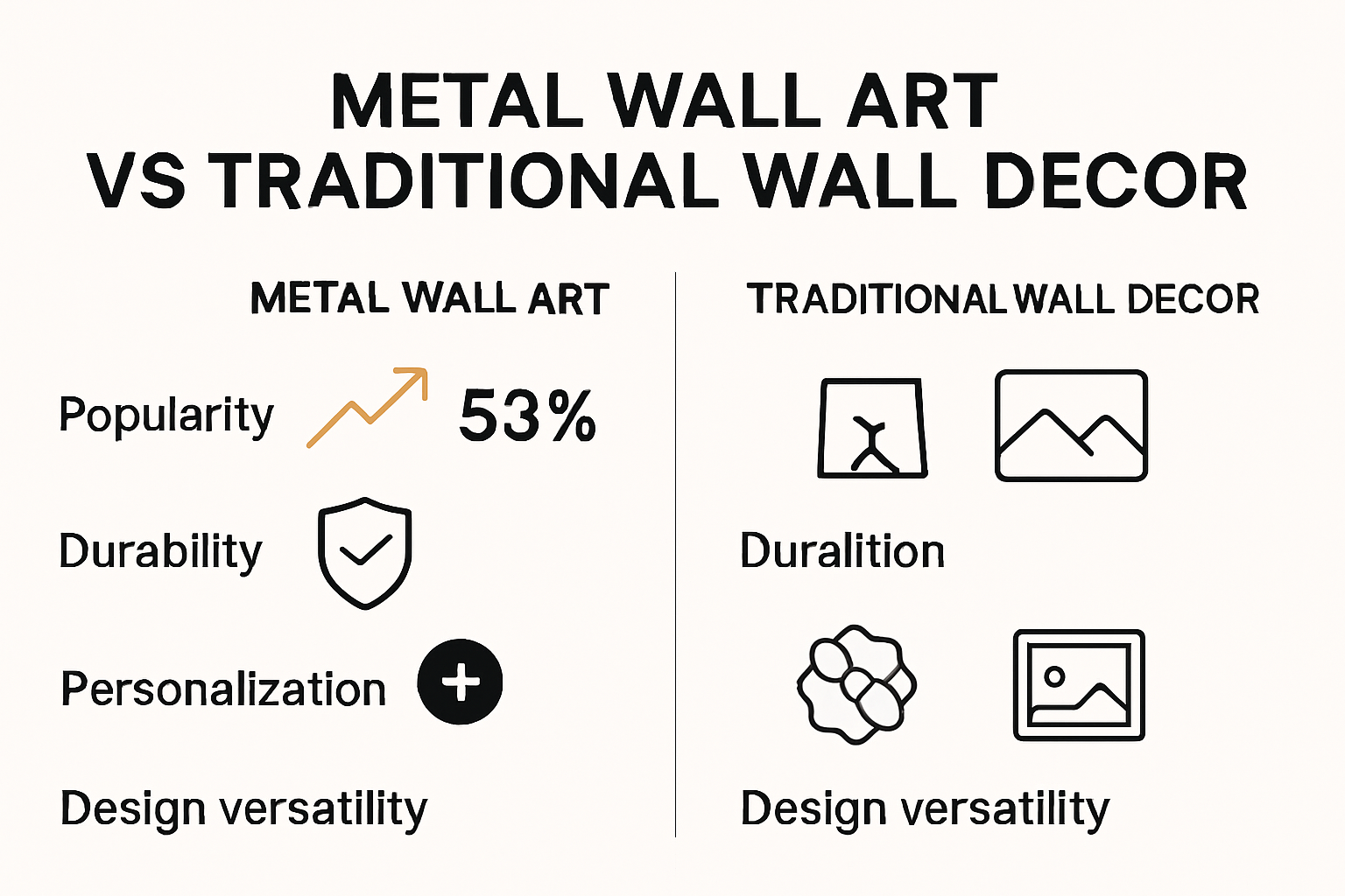 Infographic comparing metal wall art and traditional wall decor