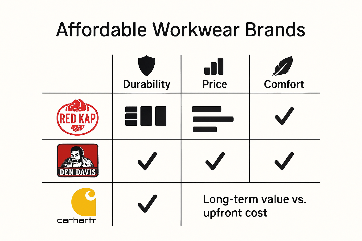 Infographic comparing top affordable workwear brands
