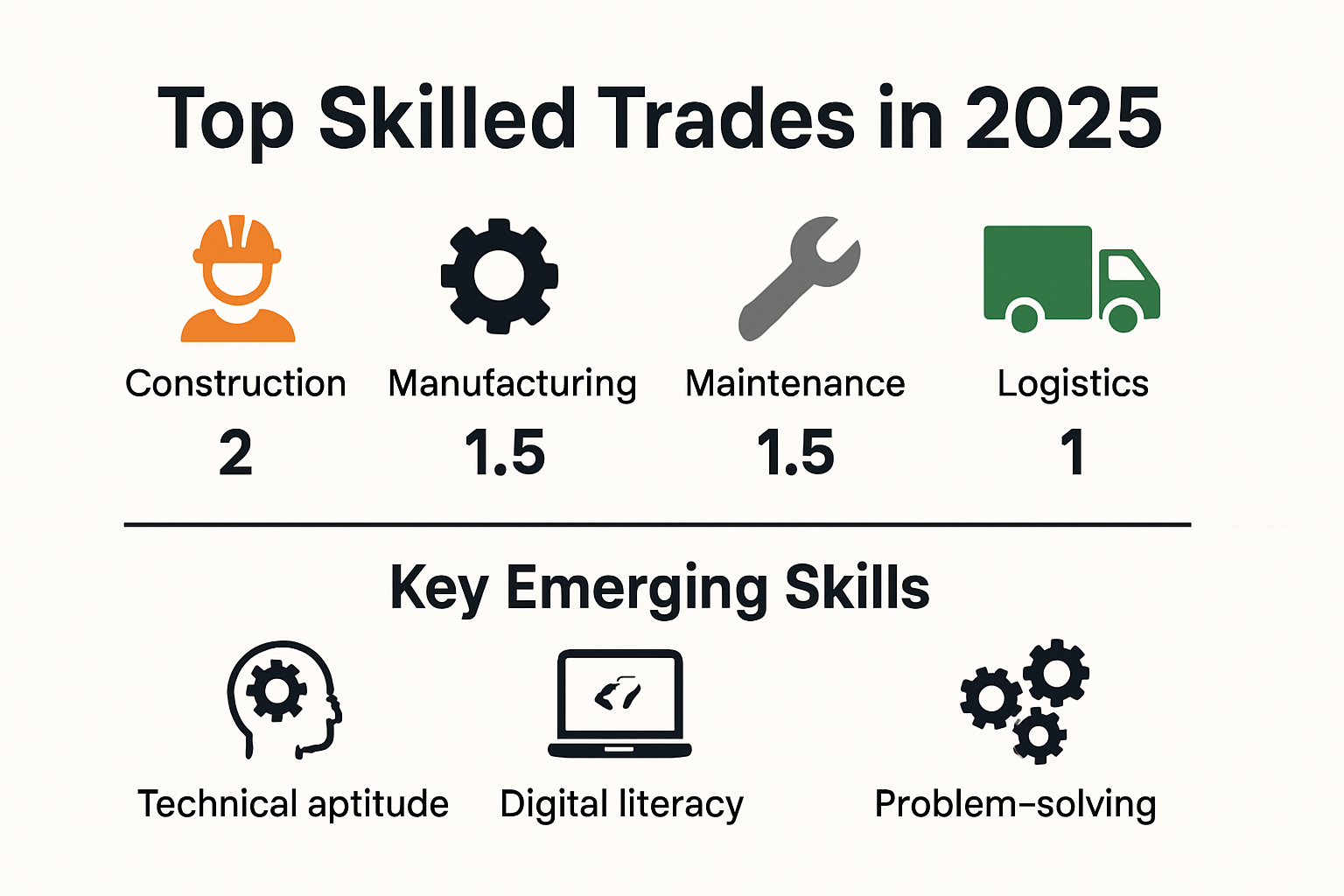 Infographic showing leading trades jobs and required skills for 2025