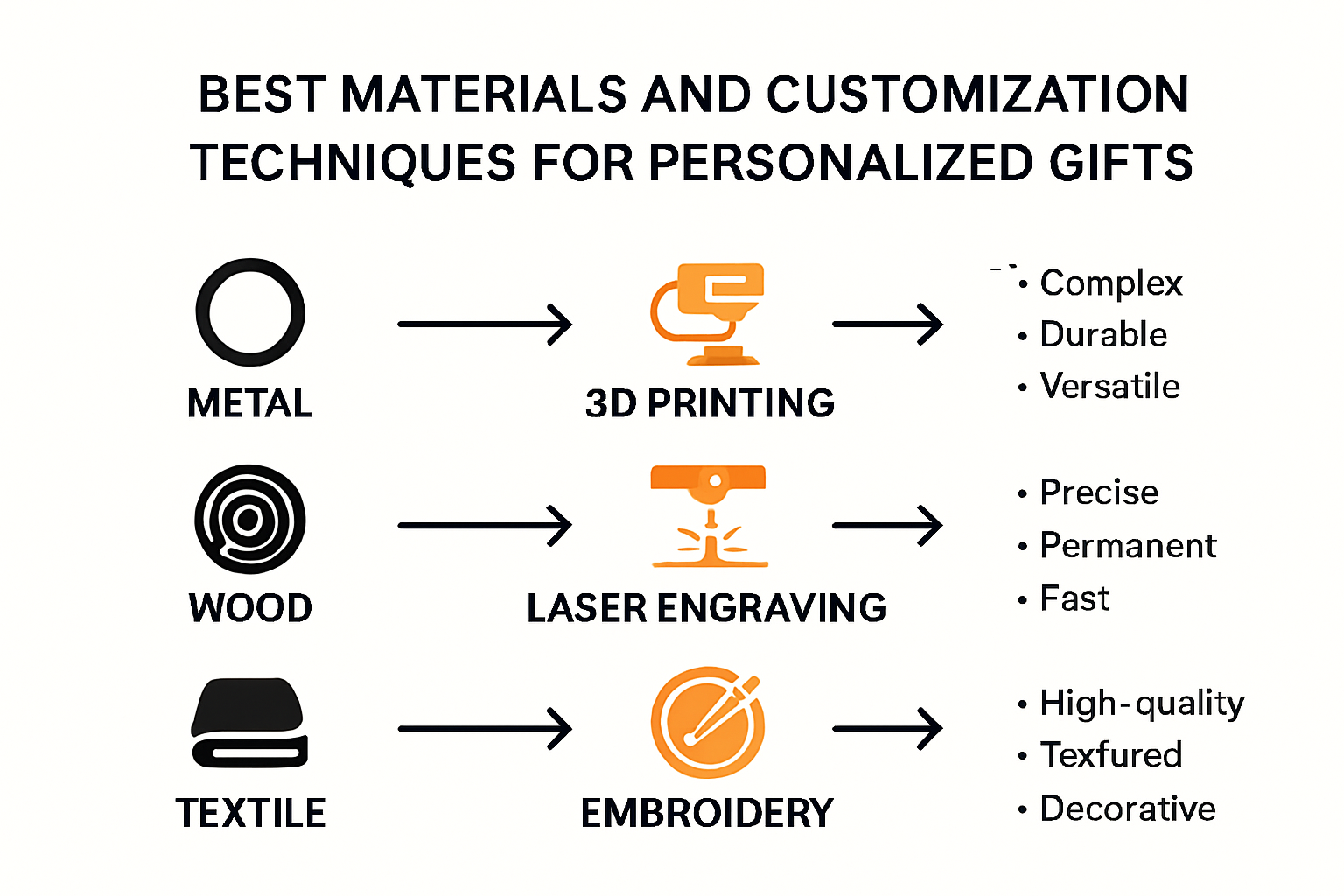 Infographic showing materials and methods for personalizing gifts