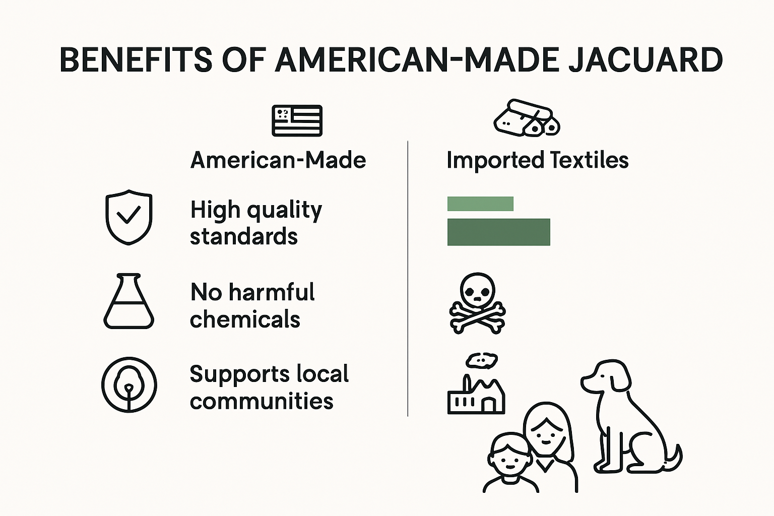 Infographic comparing American-made and imported jacquard product benefits