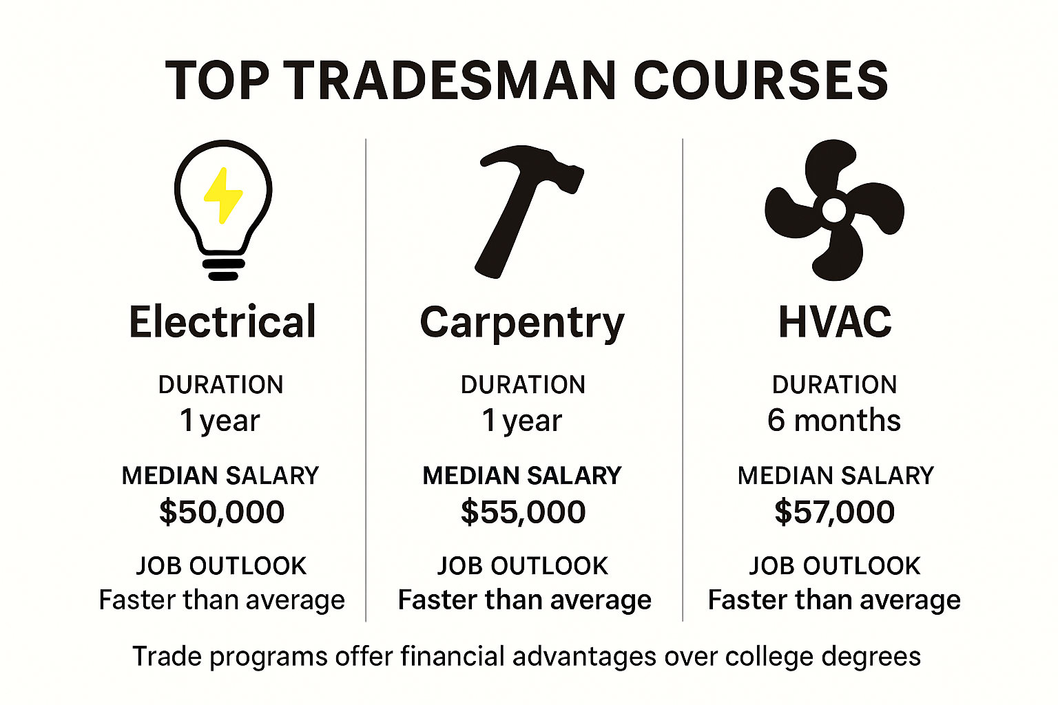 Infographic comparing tradesman course benefits