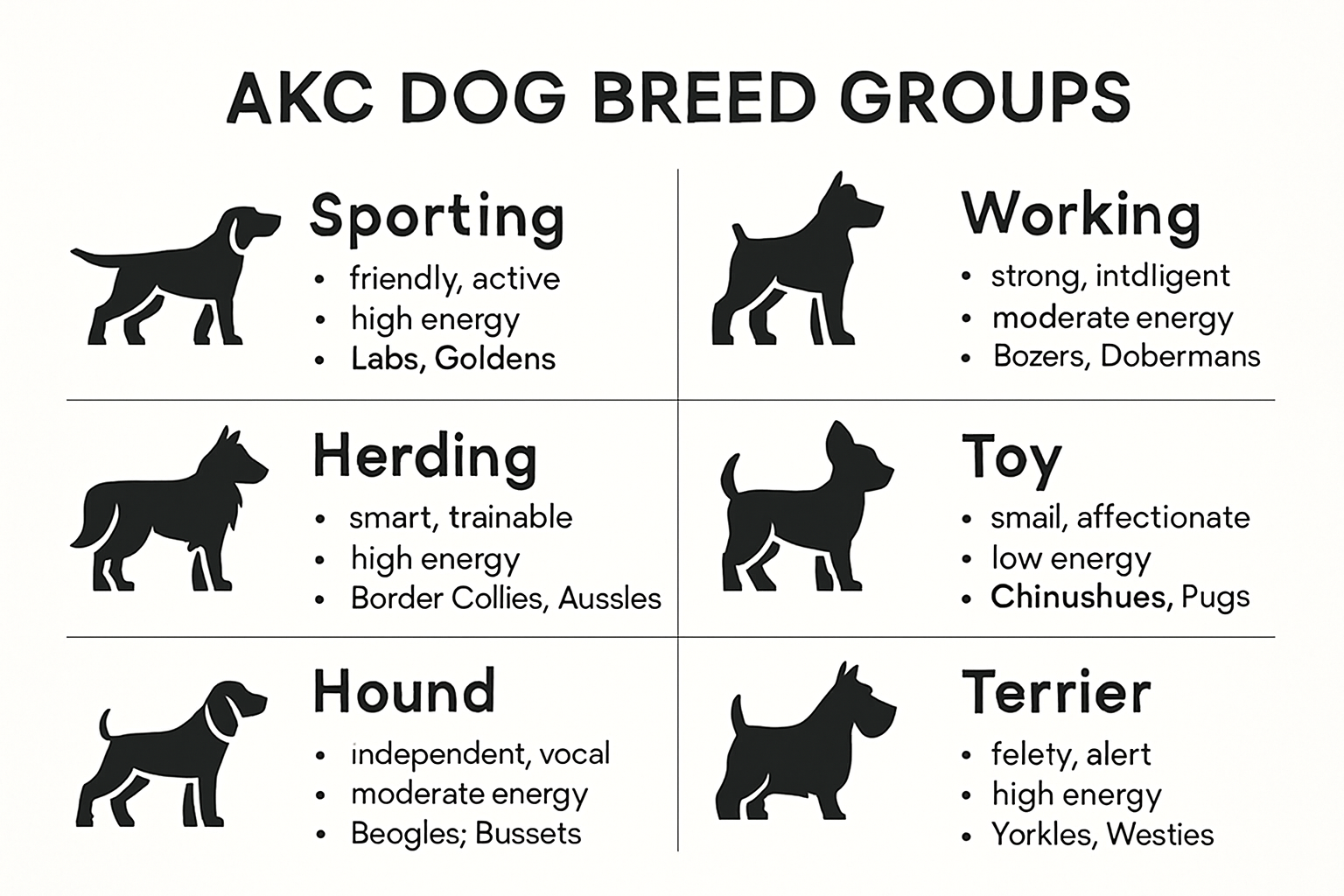 Infographic breaking down AKC dog breed groups and their core traits