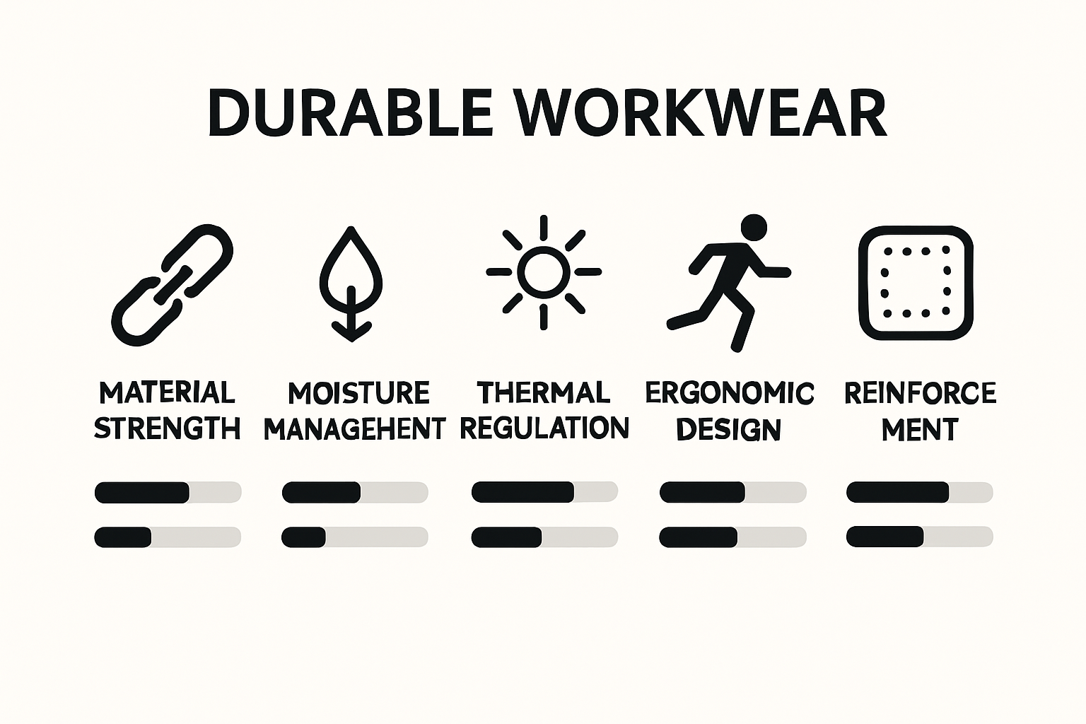 Infographic showing key technical traits of durable workwear