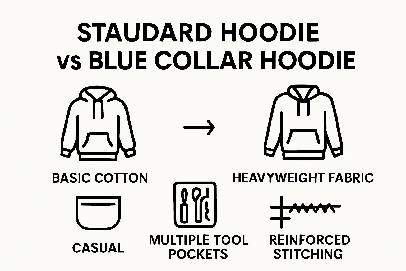 Comparison infographic showing regular vs blue collar hoodie features