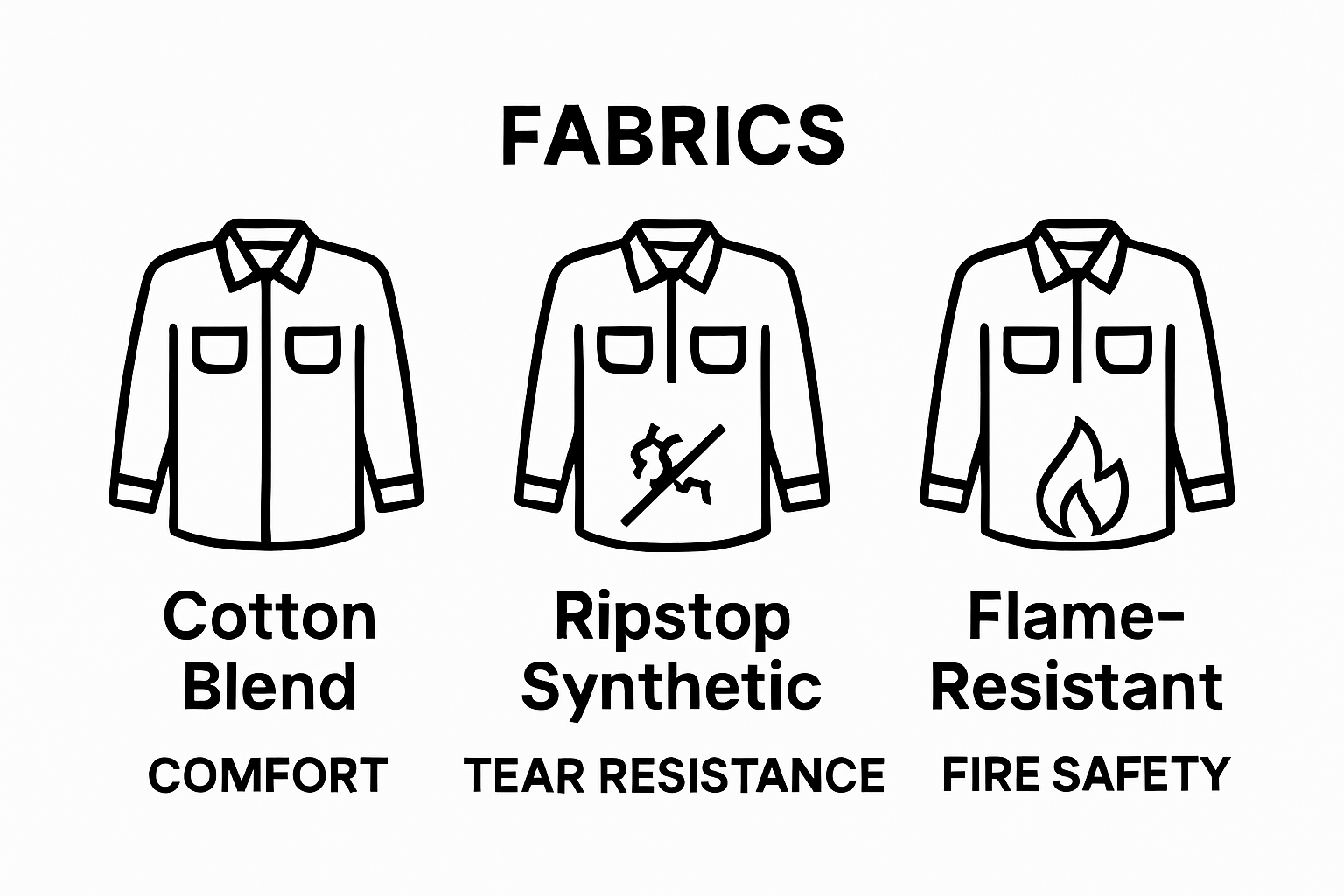 Comparison infographic of work shirt fabric types
