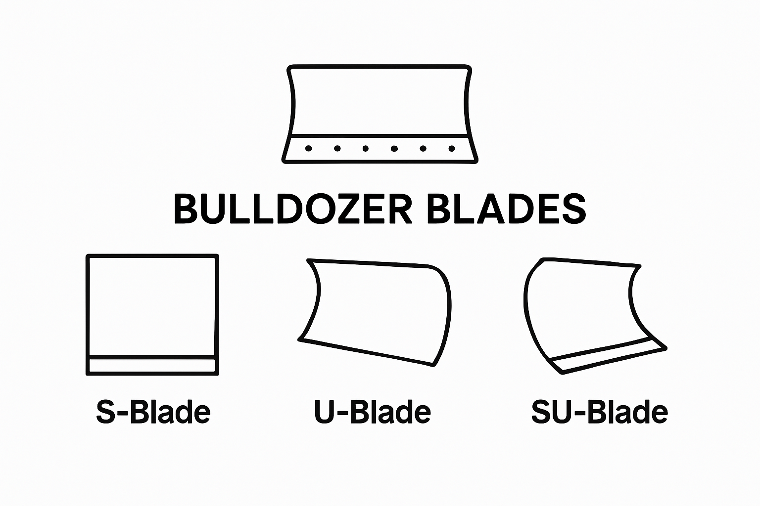 Infographic showing three types of bulldozer blades side by side