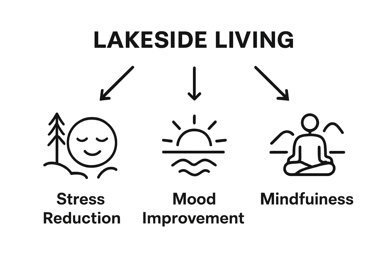 Infographic showing three emotional benefits of lakeside living