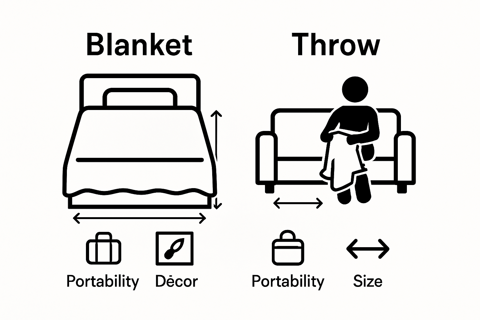 Infographic comparison blanket throw vs standard blanket