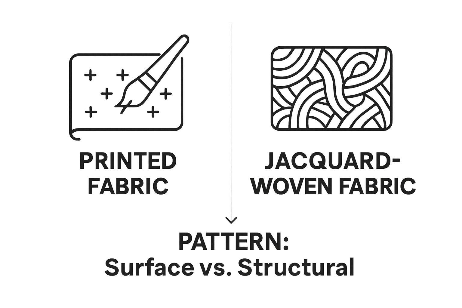 Infographic comparing Jacquard-woven and printed fabric