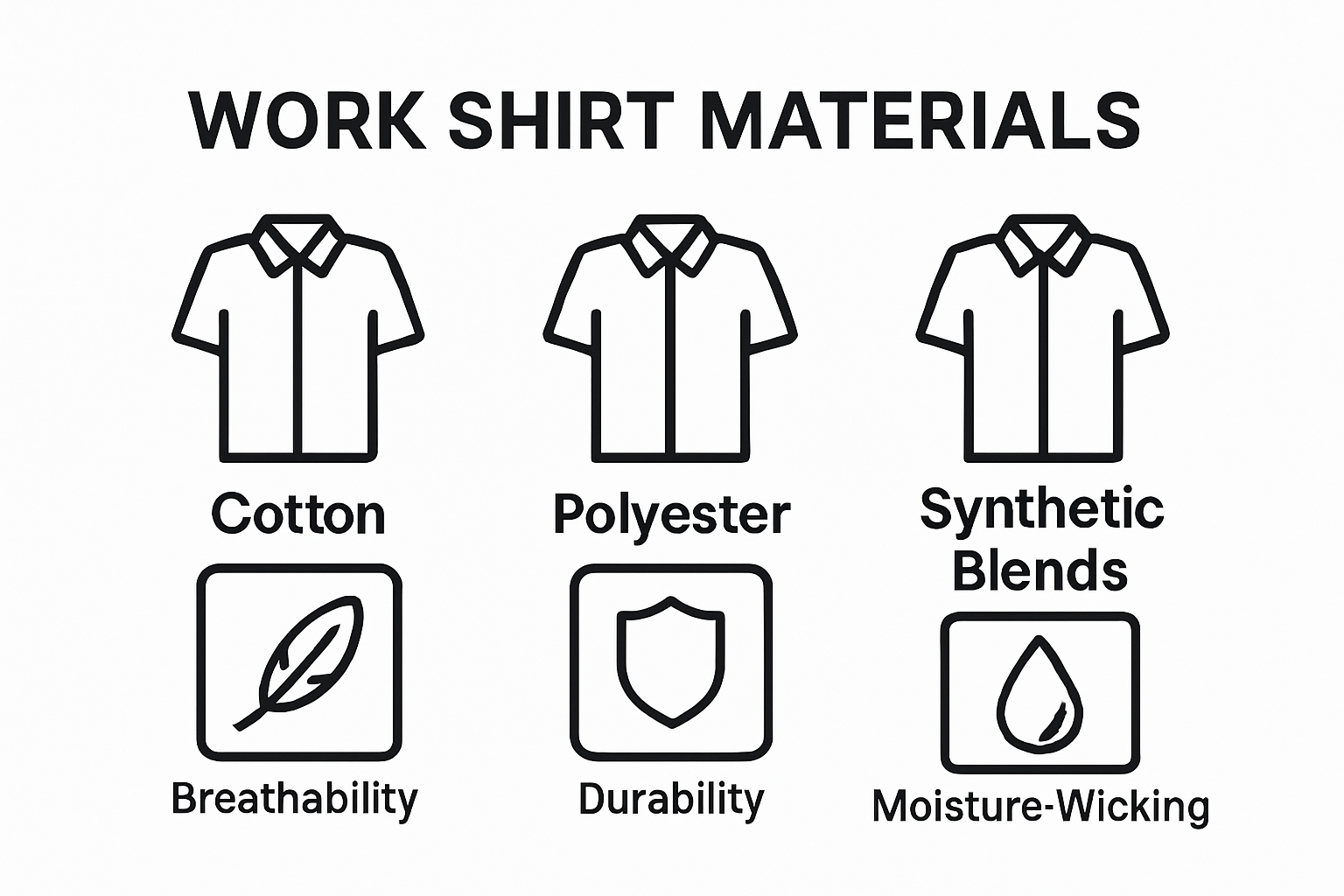 Infographic comparing main work shirt materials and benefits