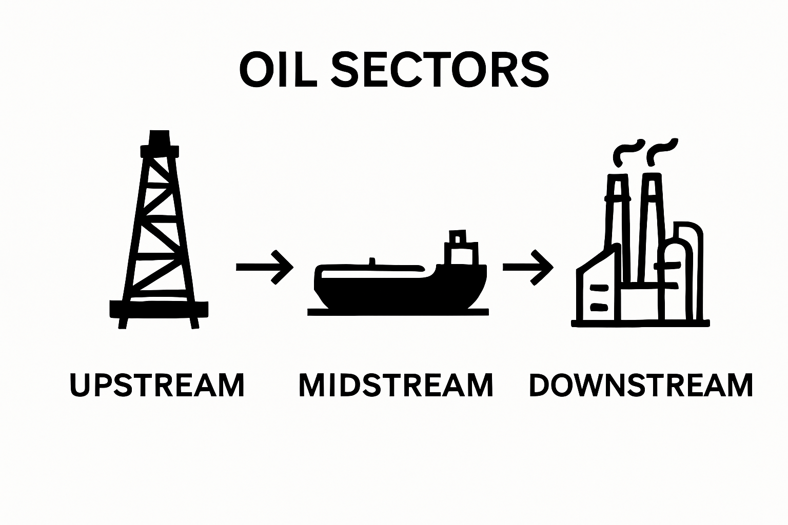 Oilpatch upstream, midstream, downstream sectors infographic