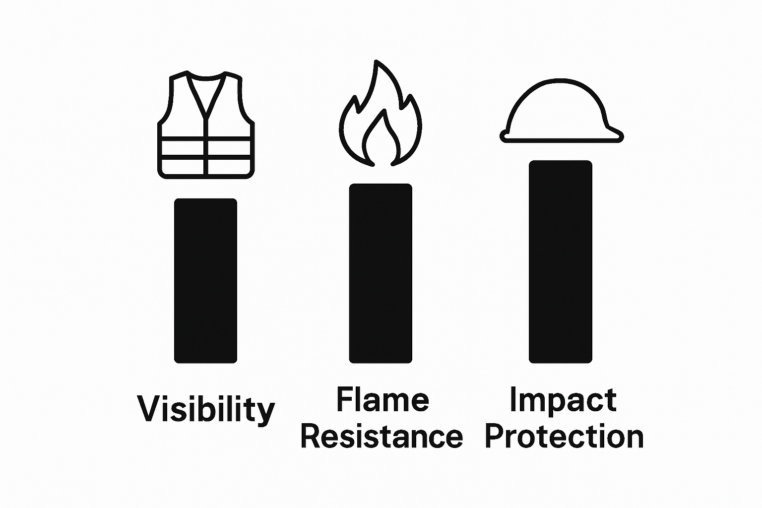 Visibility, Flame Resistance, Impact Protection infographic for construction workwear