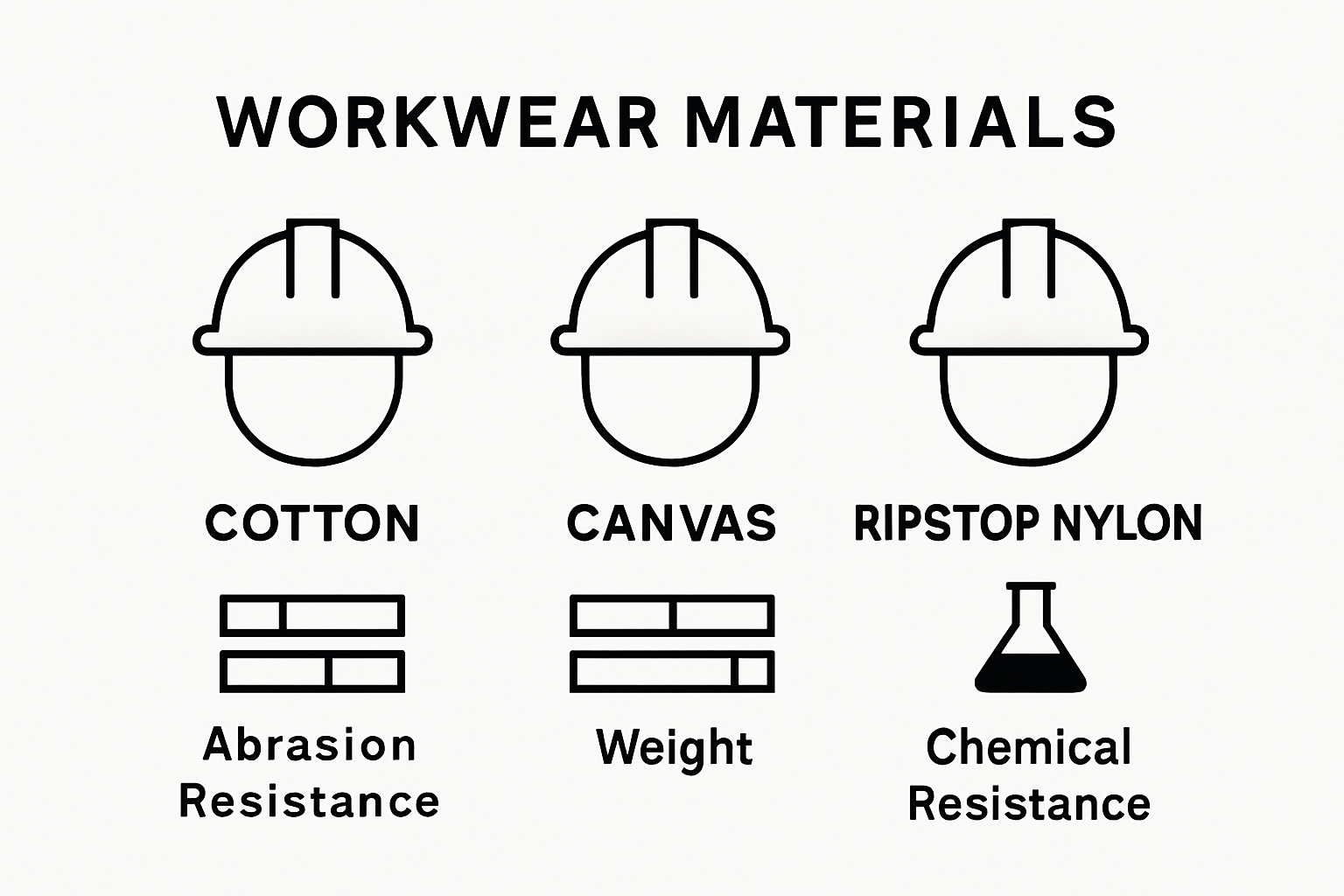 Infographic showing durability comparison between cotton, canvas, and ripstop nylon for blue collar workwear