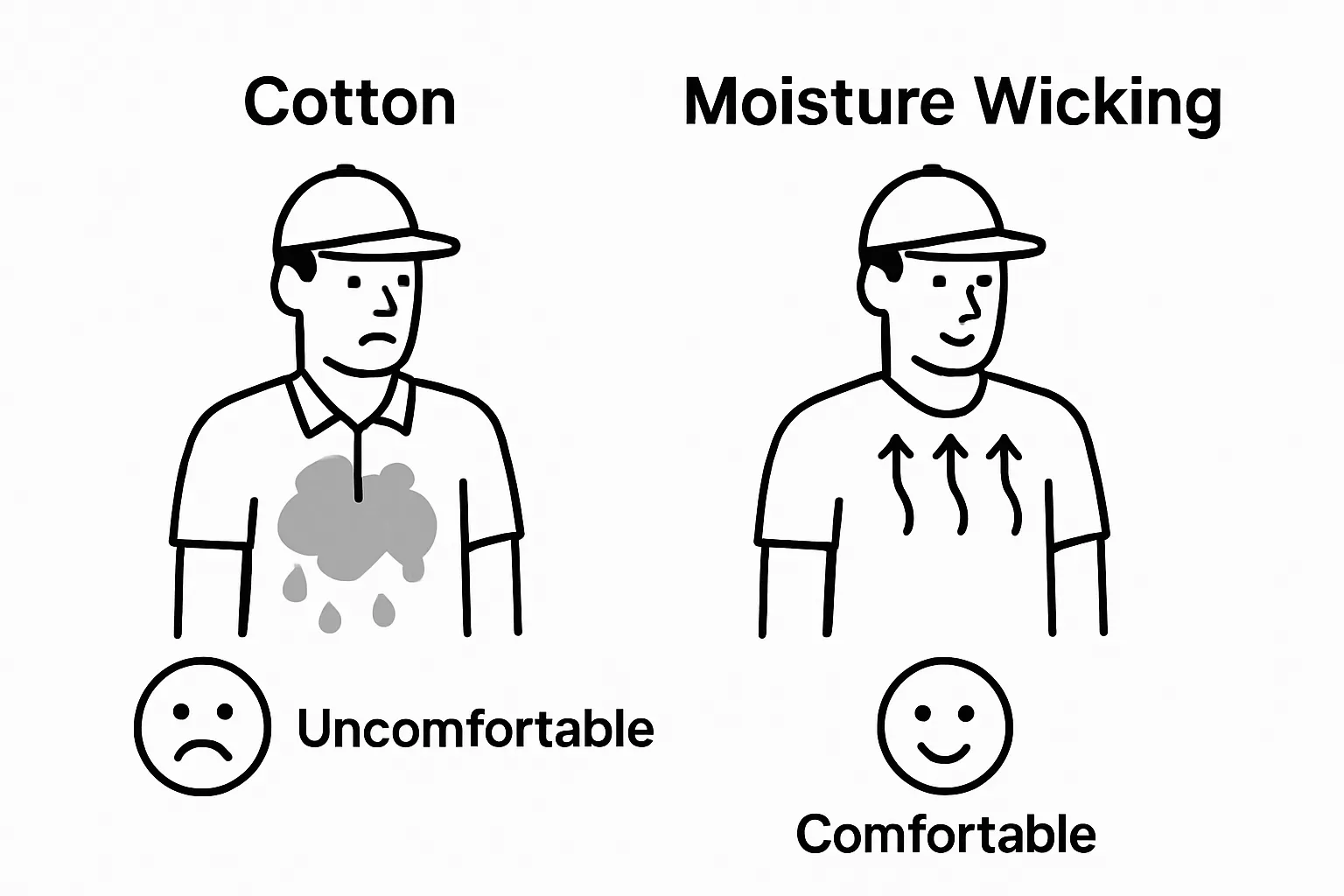 Comparison of sweat in regular cotton versus moisture wicking shirt
