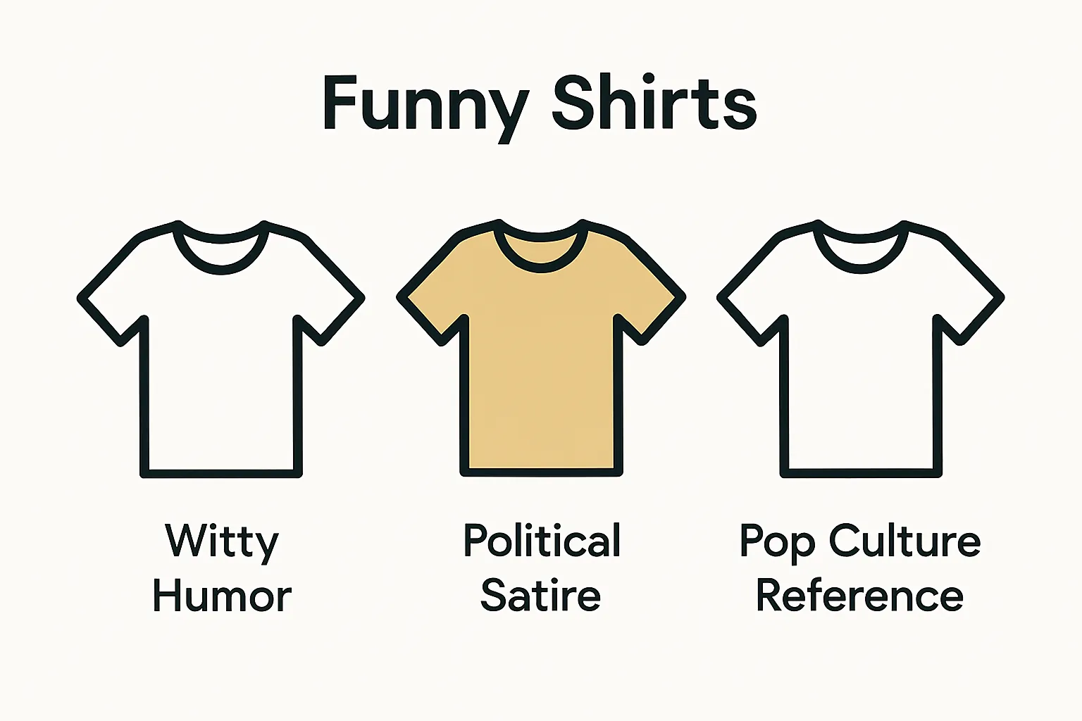 Infographic showing three types of adult funny shirt humor: witty, satirical, pop culture
