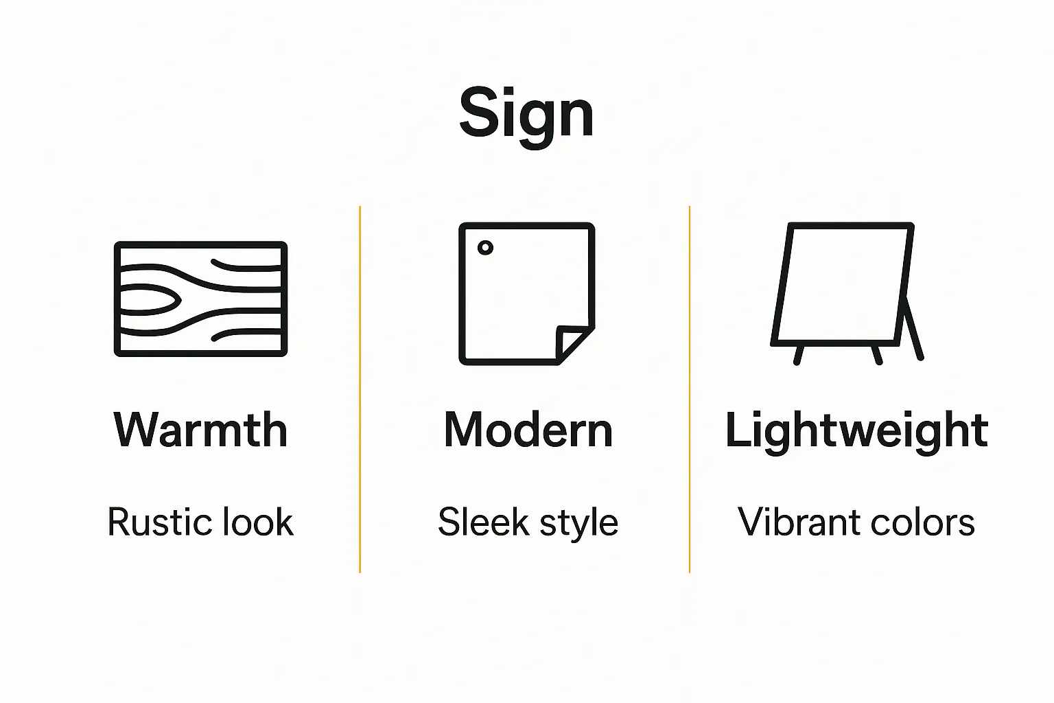 Infographic comparing wood, metal, and canvas family sign materials