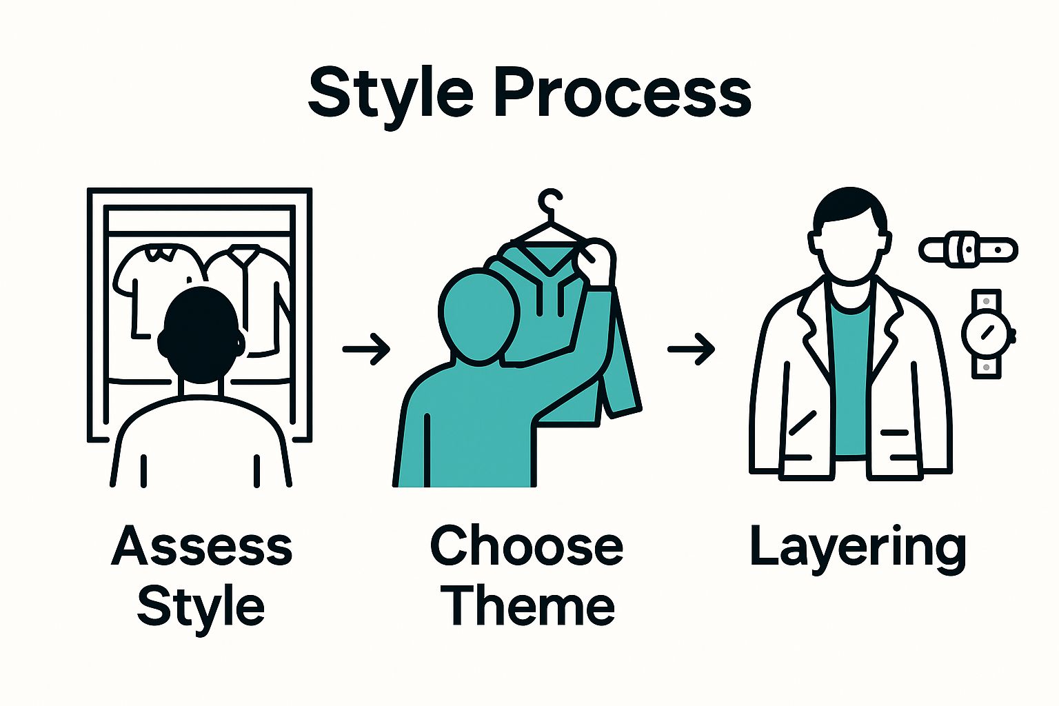 Three-step hoodie outfit selection workflow infographic