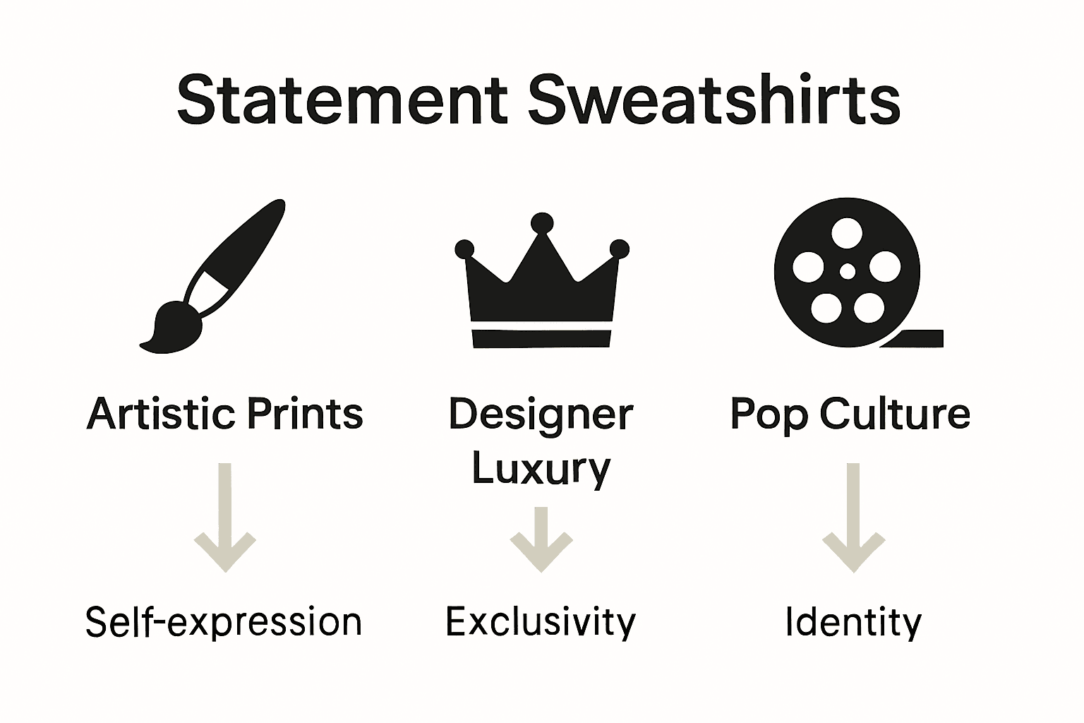 Infographic comparing sweatshirt styles with icons and bullet points