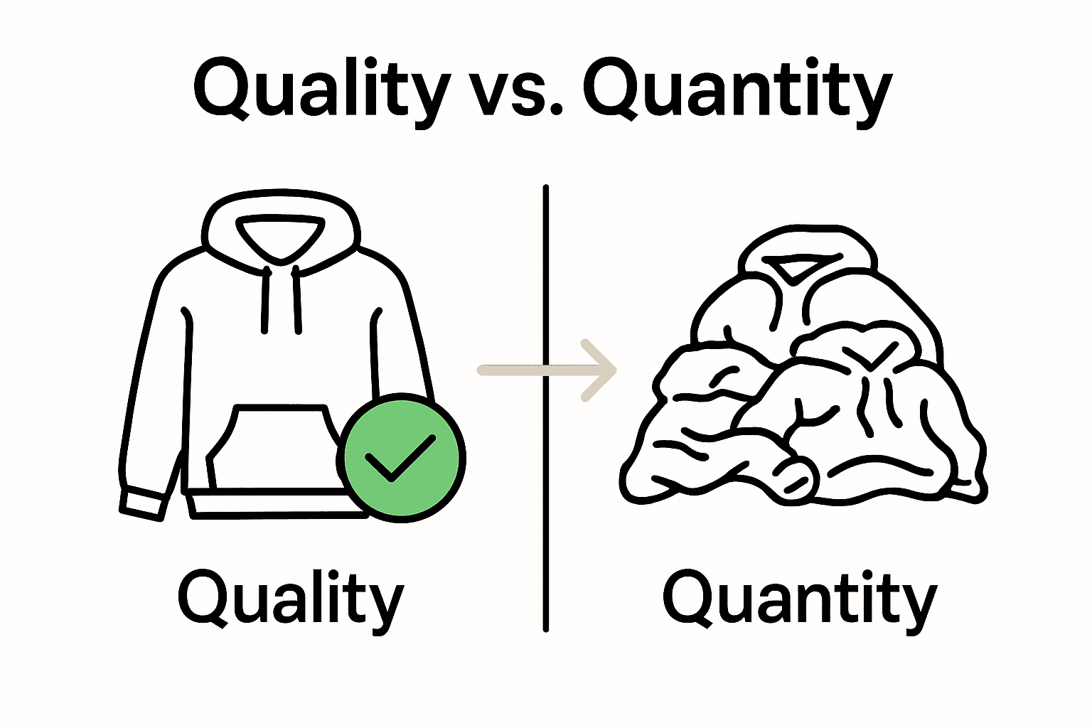 Infographic comparing quality and quantity in hoodie collections