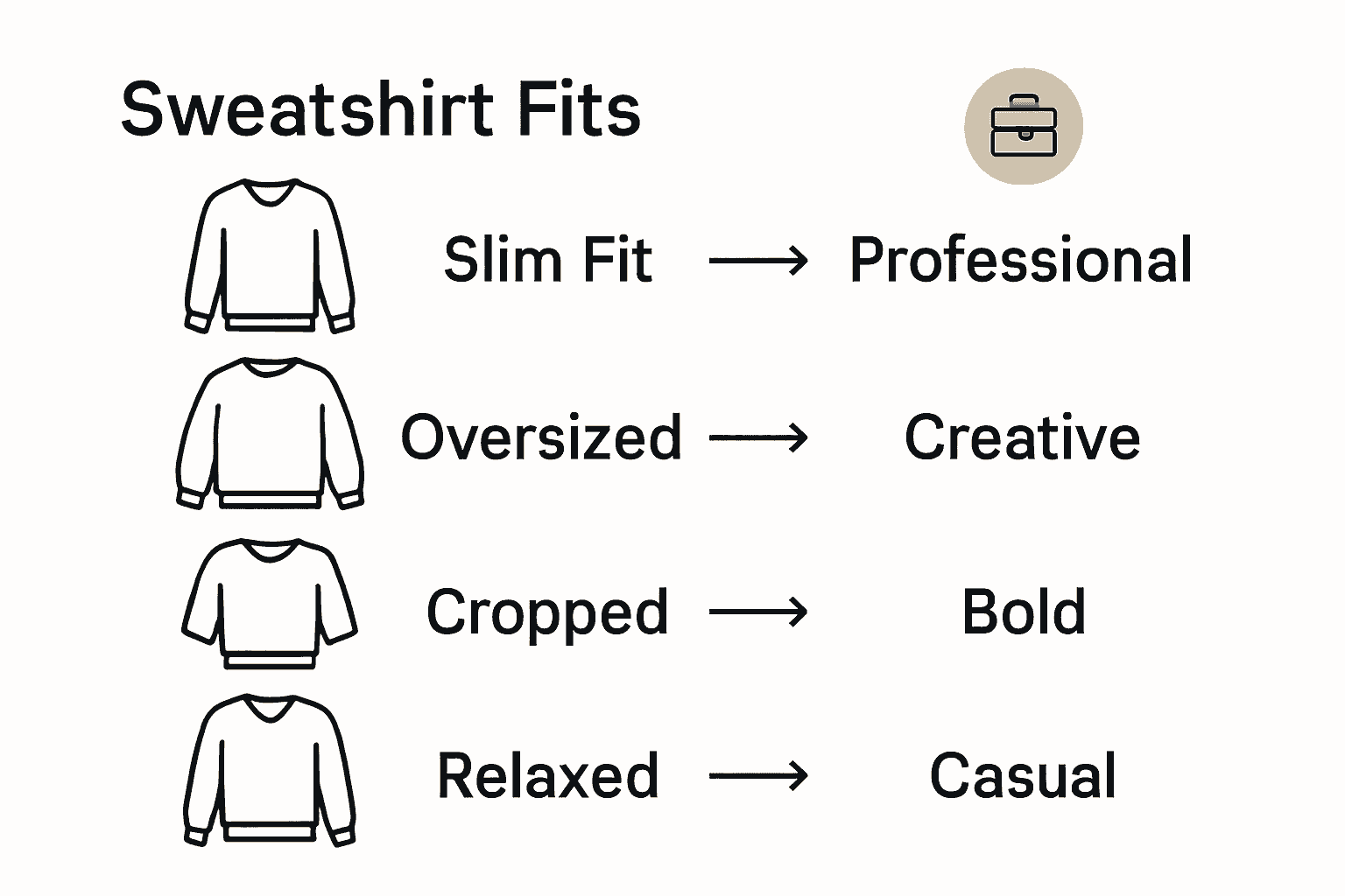 Infographic comparing sweatshirt fit types and what they express.