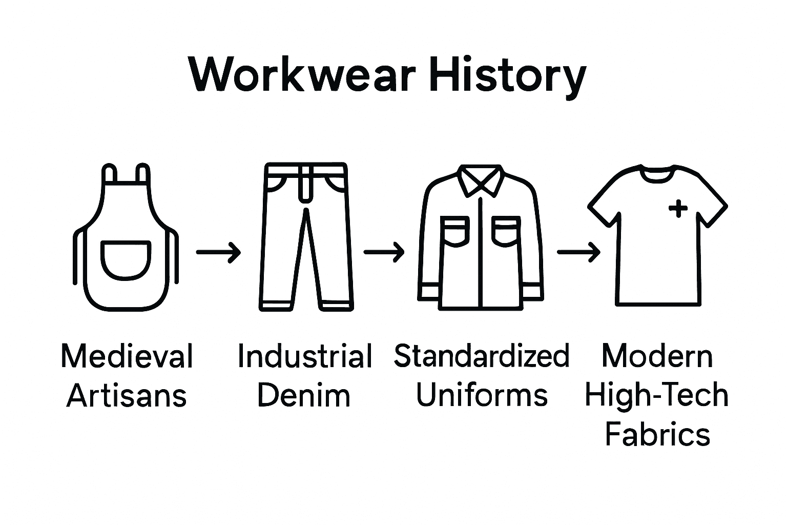 Infographic timeline of workwear history from medieval to modern times.
