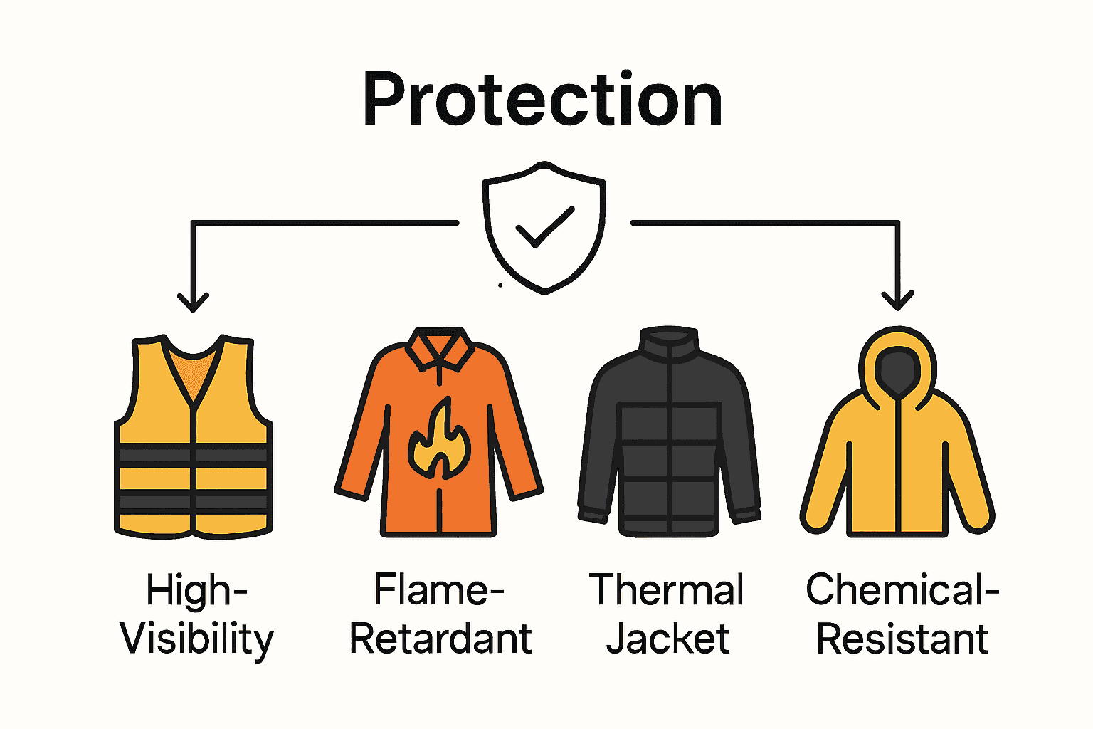 Infographic comparing four major types of construction workwear and their main safety roles