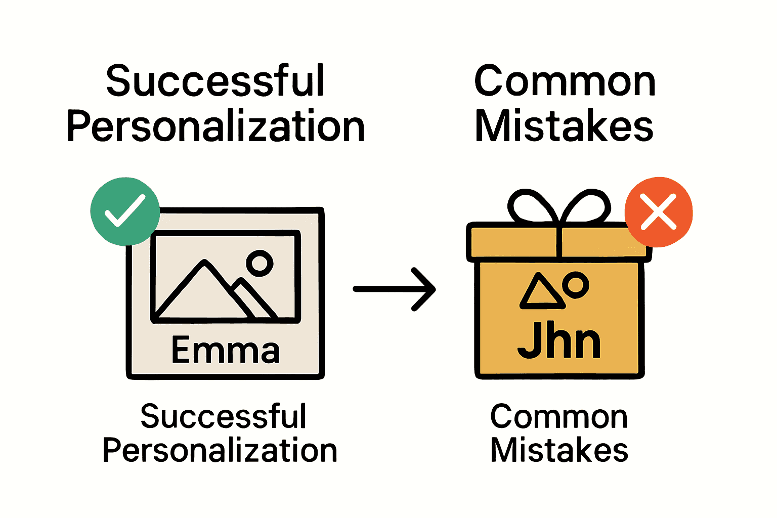 Infographic comparing personalization best practices and mistakes for gifts.