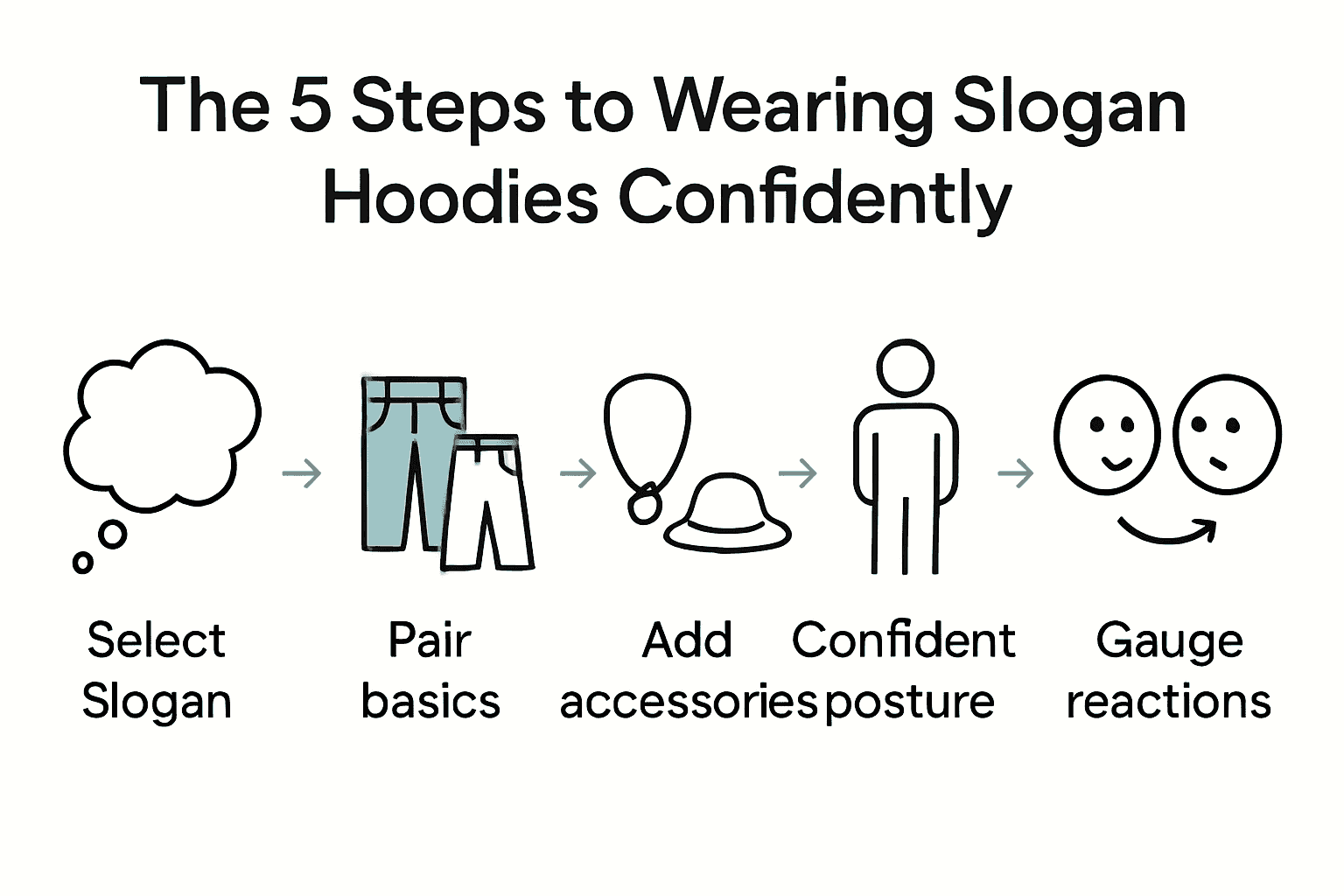 Infographic visually summarizing five steps for confidently wearing slogan hoodies