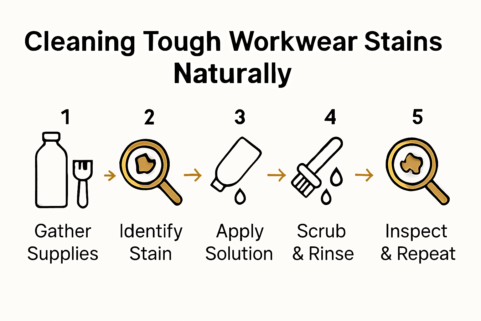 Five step infographic for cleaning workwear naturally