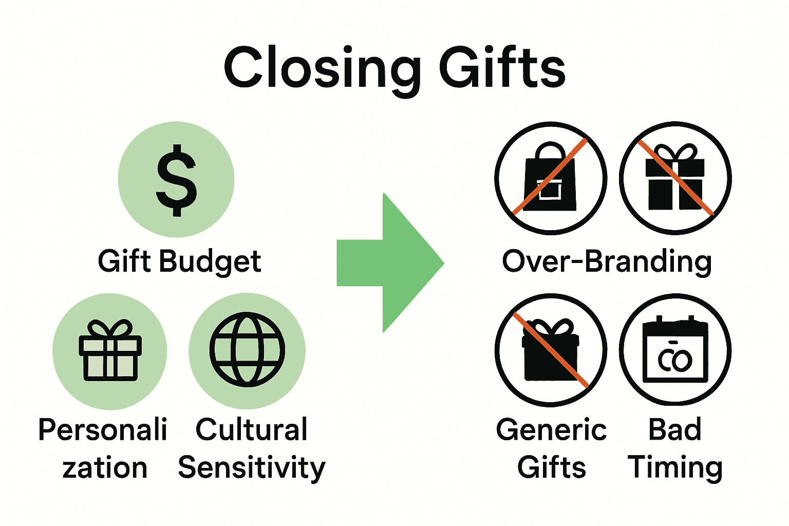 Infographic comparing closing gift best practices and mistakes