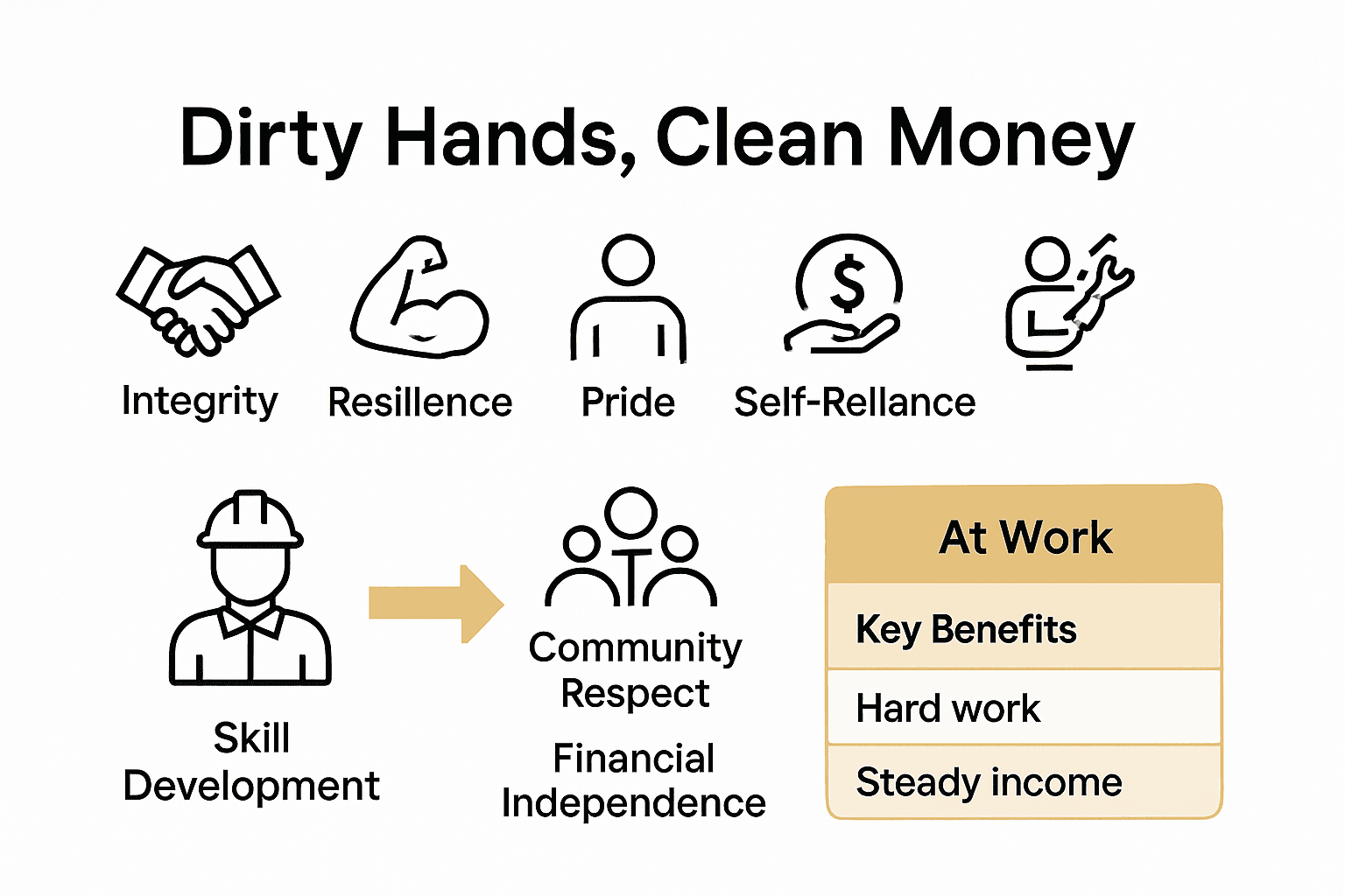 Infographic summarizing core blue-collar values and lifestyle pathway