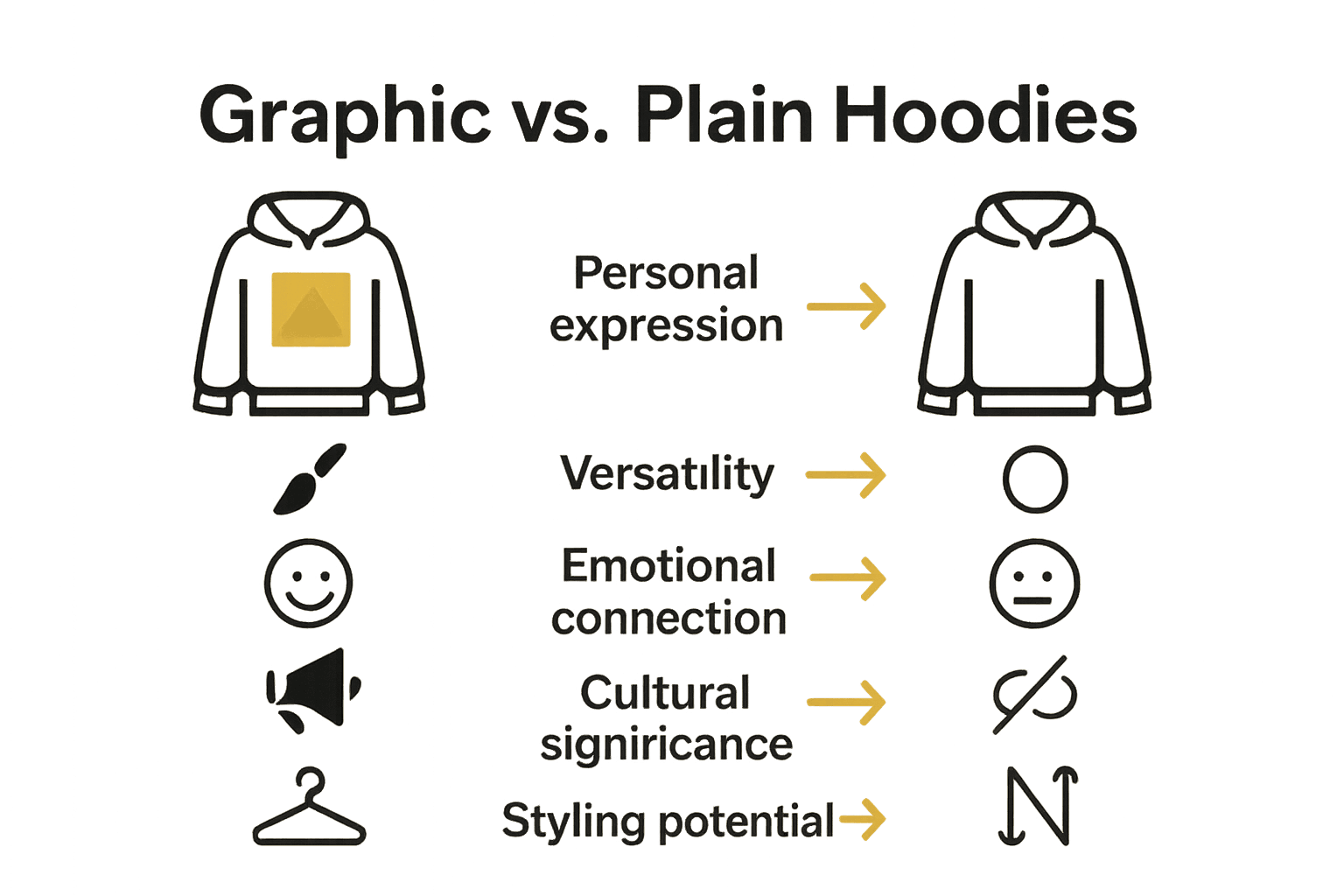 Comparison chart showing major differences between graphic and plain hoodies