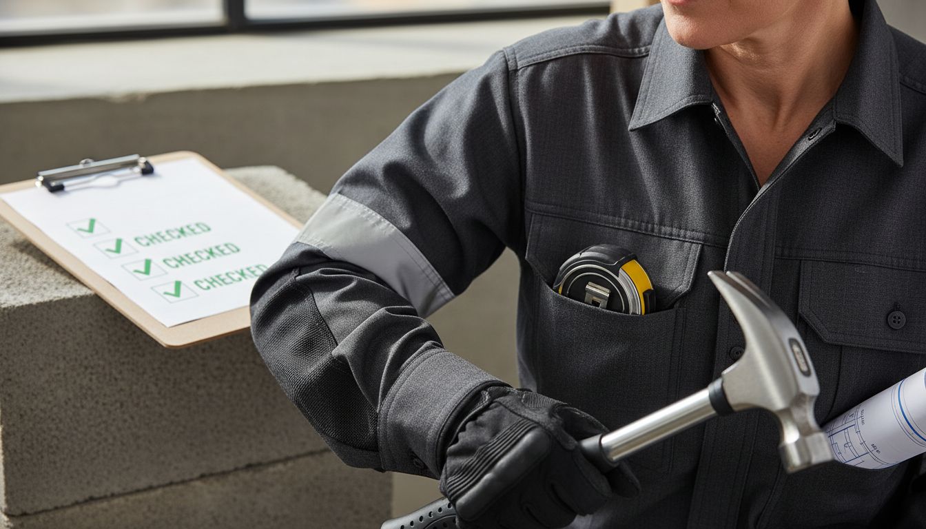 Close-up of reinforced safety workwear features