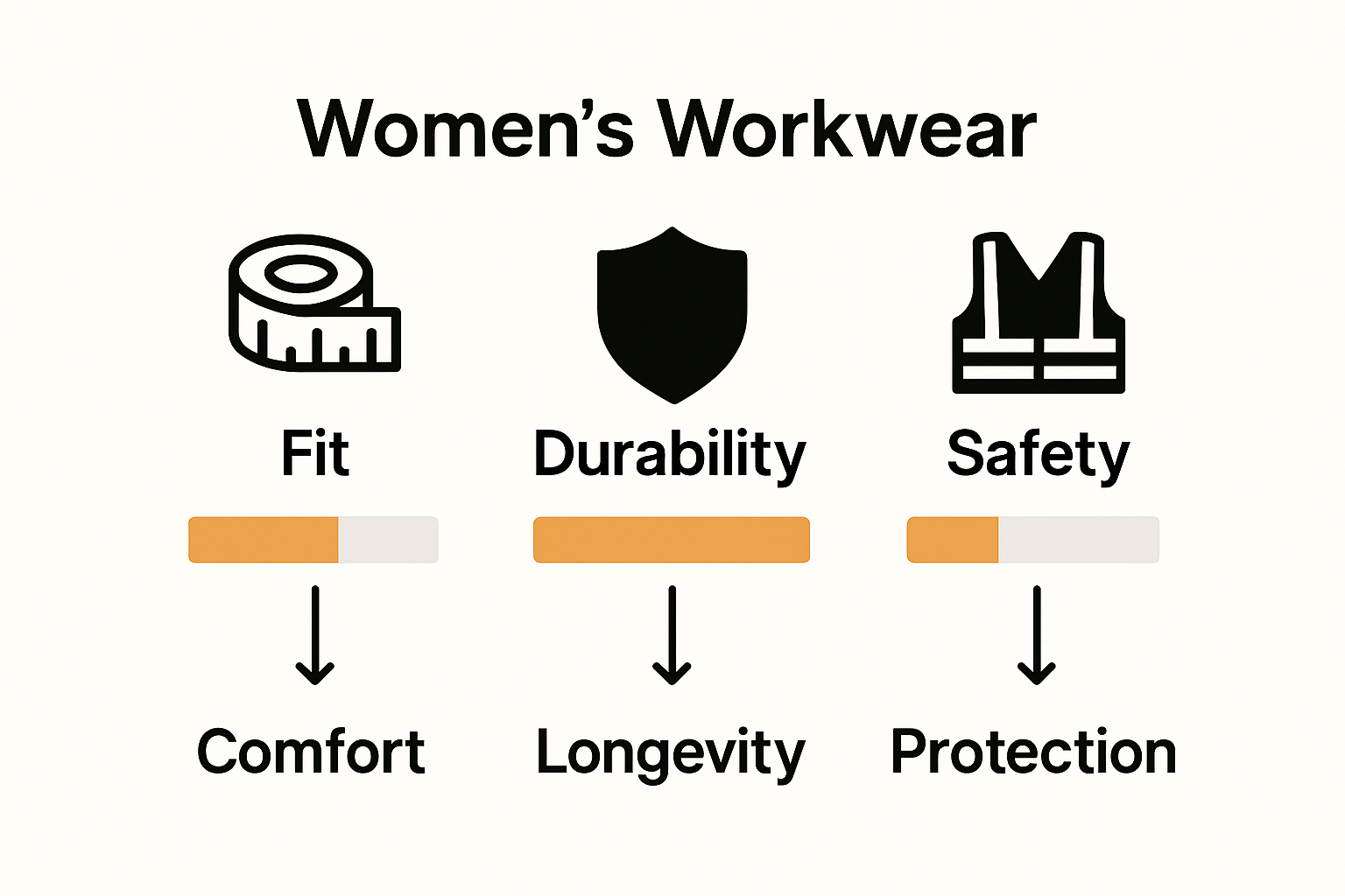 Infographic comparing fit, durability, and safety of workwear