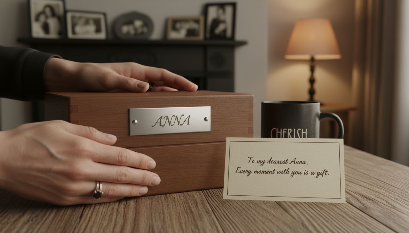 Hands giving nameplate personalized gift