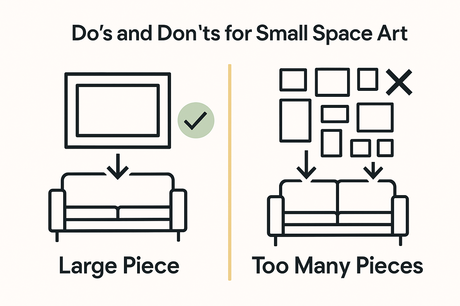 Infographic showing do’s and don’ts of small space art