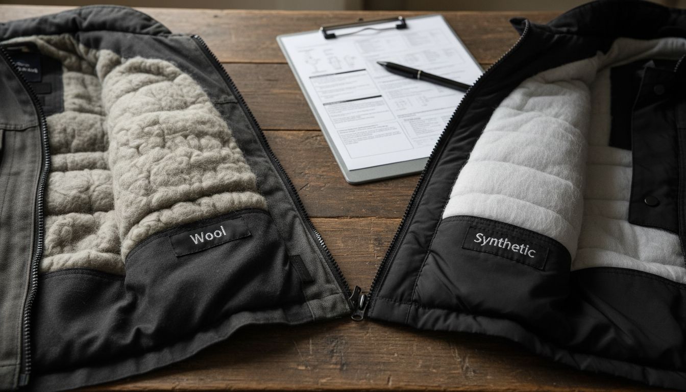 Closeup comparison of wool and synthetic insulation