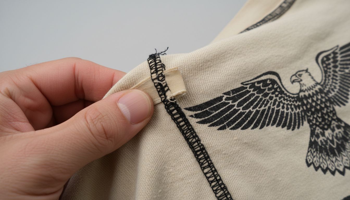 Detalle de costuras y etiqueta vintage auténtica